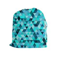 Teal Triangles Pattern Drawstring Pouch (xl) by LoolyElzayat