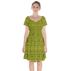 Flowers In Yellow For Love Of The Decorative Short Sleeve Bardot Dress by pepitasart