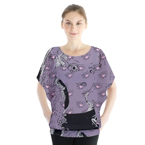 Wide Eyed Girl Grey Lilac Batwing Chiffon Blouse by snowwhitegirl