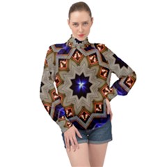 Background Mandala Star High Neck Long Sleeve Chiffon Top