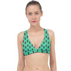 Nerdy 60s  Girl Pattern Seafoam Green Classic Banded Bikini Top