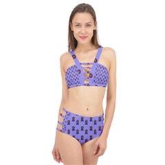 Nerdy 60s  Girl Pattern Purple Cage Up Bikini Set by snowwhitegirl