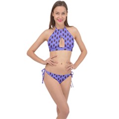 Nerdy 60s  Girl Pattern Purple Cross Front Halter Bikini Set by snowwhitegirl