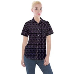 Lilac Firecracker Heart Pattern Women s Short Sleeve Pocket Shirt