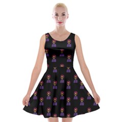 Nerdy 60s  Girl Pattern Black Velvet Skater Dress by snowwhitegirl