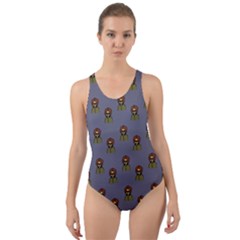 Nerdy 60s  Girl Pattern Light Grey Cut-out Back One Piece Swimsuit by snowwhitegirl