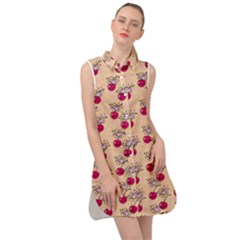 Cherries An Bats Peach Sleeveless Shirt Dress