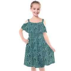 Knitted Wool Blue Kids  Cut Out Shoulders Chiffon Dress