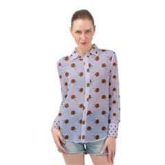 Peach Rose Blue Long Sleeve Chiffon Shirt