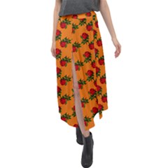 Red Roses Orange Velour Split Maxi Skirt