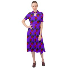 Red Roses Blue Purple Keyhole Neckline Chiffon Dress