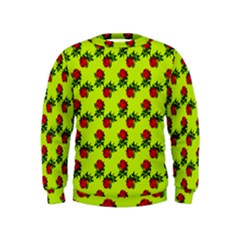 Red Roses Lime Green Kids  Sweatshirt by snowwhitegirl