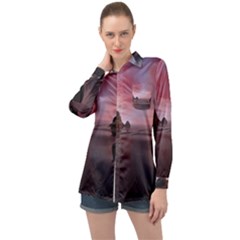 Rocks Sky Landscape Sea Wave Long Sleeve Satin Shirt