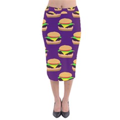 Burger Pattern Velvet Midi Pencil Skirt by bloomingvinedesign