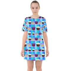 Cupcakes Pattern Sixties Short Sleeve Mini Dress by bloomingvinedesign