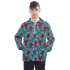 Red And Blue Green Floral Pattern Men s Half Zip Pullover