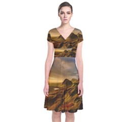 Painting Oil Painting Photo Painting Short Sleeve Front Wrap Dress