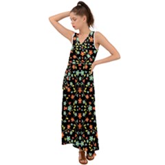 Flowers-2 V-neck Chiffon Maxi Dress