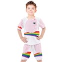 Pink Fluffy Unicorns Dancing On Rainbows Drawing Kids  Tee and Shorts Set View1