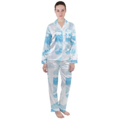 Anchor Watercolor Painting Blue Satin Long Sleeve Pyjamas Set by Sudhe