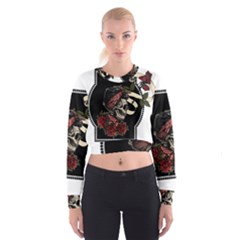 Skull Rose Fantasy Dark Flowers Cropped Sweatshirt by Sudhe