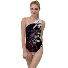 Skull Rose Fantasy Dark Flowers To One Side Swimsuit by Sudhe