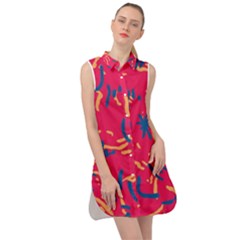 Pattern Booty Faces Sleeveless Shirt Dress