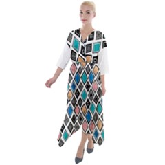 Diamond Shapes Pattern Short Sleeve Wrap Front Maxi Dress