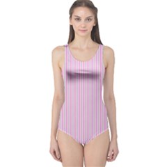 Pink Stripes Vertical One Piece Swimsuit by retrotoomoderndesigns