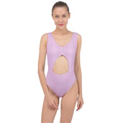 Pink Stripes Vertical Center Cut Out Swimsuit by retrotoomoderndesigns