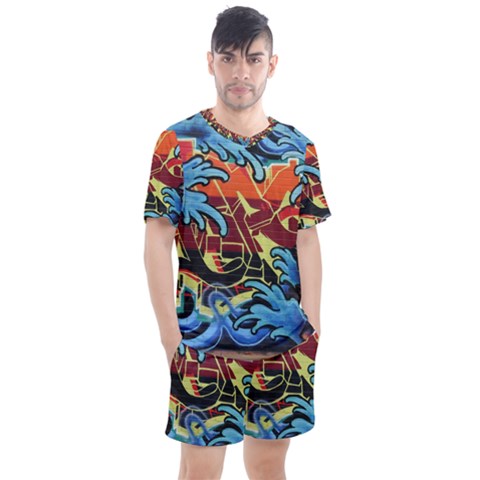 Graffiti Colourful Street Art Art Men s Mesh Tee And Shorts Set by Simbadda