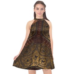 Vault Mosaic Gold Ornament Golden Halter Neckline Chiffon Dress 