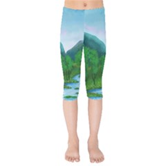 Landscape Nature Art Trees Water Kids  Capri Leggings  by Simbadda