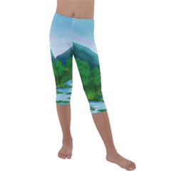 Landscape Nature Art Trees Water Kids  Lightweight Velour Capri Leggings  by Simbadda