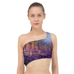 City Lights Skyline Buildings Spliced Up Bikini Top 