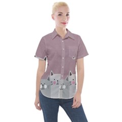 Cute Cats Women s Short Sleeve Pocket Shirt