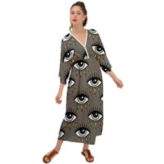 Eyes Pattern Grecian Style  Maxi Dress