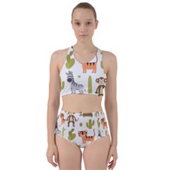 Cute Safari Animals Seamless Pattern Racer Back Bikini Set by Vaneshart