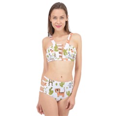 Cute Safari Animals Seamless Pattern Cage Up Bikini Set by Vaneshart