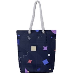 Memphis Pattern With Geometric Shapes Full Print Rope Handle Tote (small)