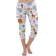 Children Seamless Wallpaper With Cute Funny Baby Savanna Animals Capri Yoga Leggings by Vaneshart