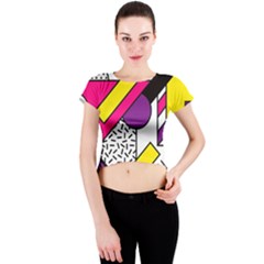 Memphis Colorful Background With Stroke Crew Neck Crop Top