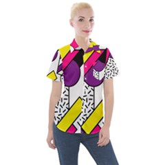 Memphis Colorful Background With Stroke Women s Short Sleeve Pocket Shirt