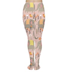 Cute Elephant Wild Flower Field Seamless Pattern Tights by Vaneshart