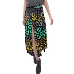 Abstract Geometric Seamless Pattern With Animal Print Velour Split Maxi Skirt