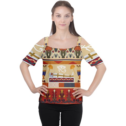 Seamless Ethnic Pattern Cutout Shoulder Tee by Vaneshart