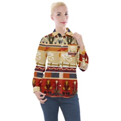 Seamless Ethnic Pattern Women s Long Sleeve Pocket Shirt