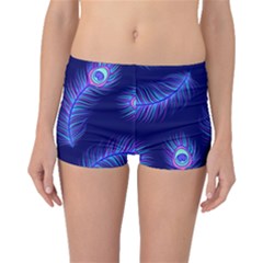 Seamless Pattern With Colorful Peacock Feathers Dark Blue Background Boyleg Bikini Bottoms by Vaneshart