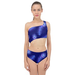 Seamless Pattern With Colorful Peacock Feathers Dark Blue Background Spliced Up Two Piece Swimsuit by Vaneshart