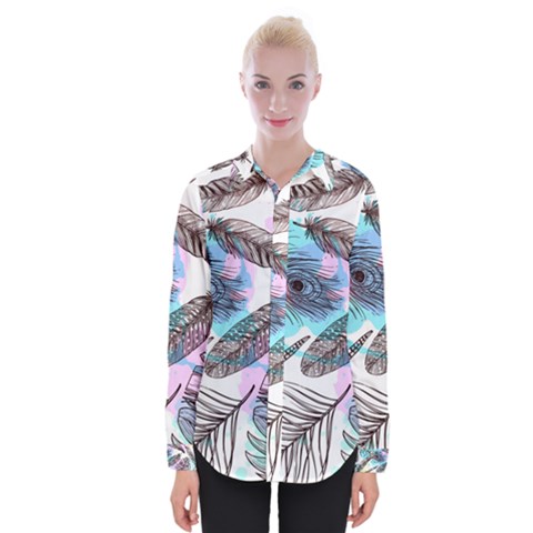 Hand Drawn Feathers Seamless Pattern Womens Long Sleeve Shirt by Vaneshart